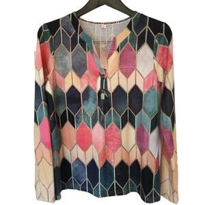 NWT ❤️ Exclusive Small Multicolor V-neck Pullover Blouse